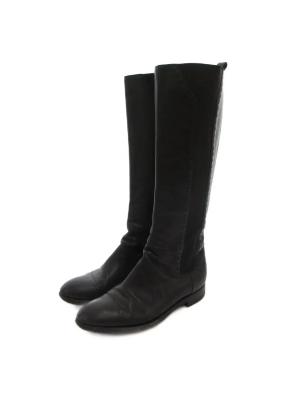 Saint Laurent Yves Side Gore Boots Long Leather 36 Black Heel - Picture 1 of 9